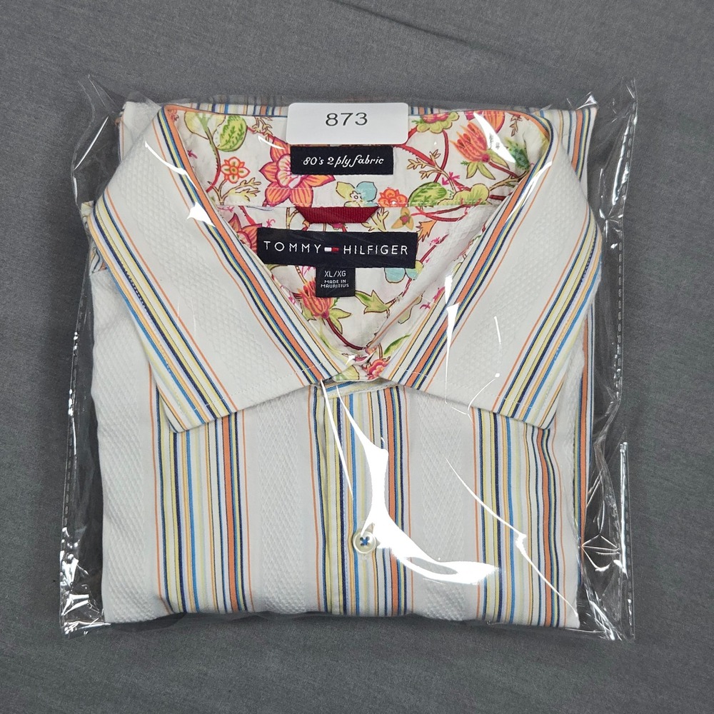 Tommy‎ Hilfiger Mens XL Striped Button Up Shirt 80s 2 Ply Fabric Cotton - Picture 13 of 13